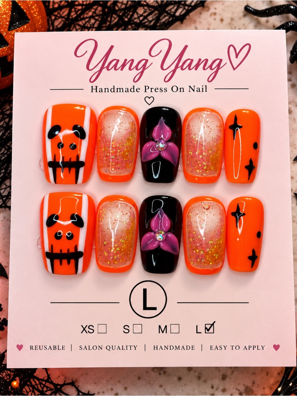 Water Nails 💅🏽 Orange & Black Halloween Kids Press-On Nails